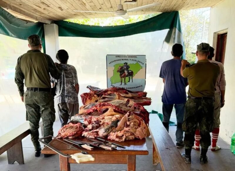 DEMORAN A TRES HOMBRES CON UNA VACA FAENADA Y UN ARMA OCULTA